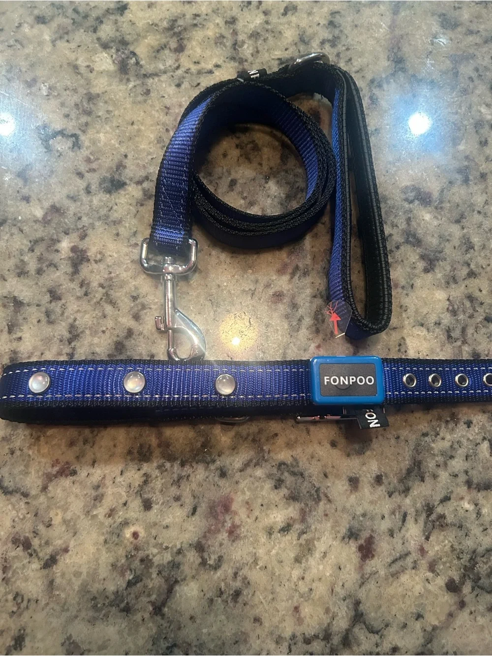 Blue LED Flash Reflective Dog Collar & Leash